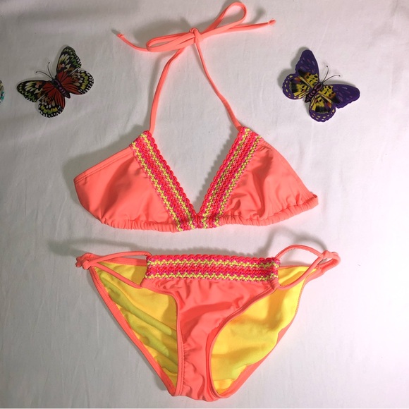 Mudd Two Pc Bikini Set, Crochet embellishments, X-Small, Boho, NWOT - Picture 1 of 14
